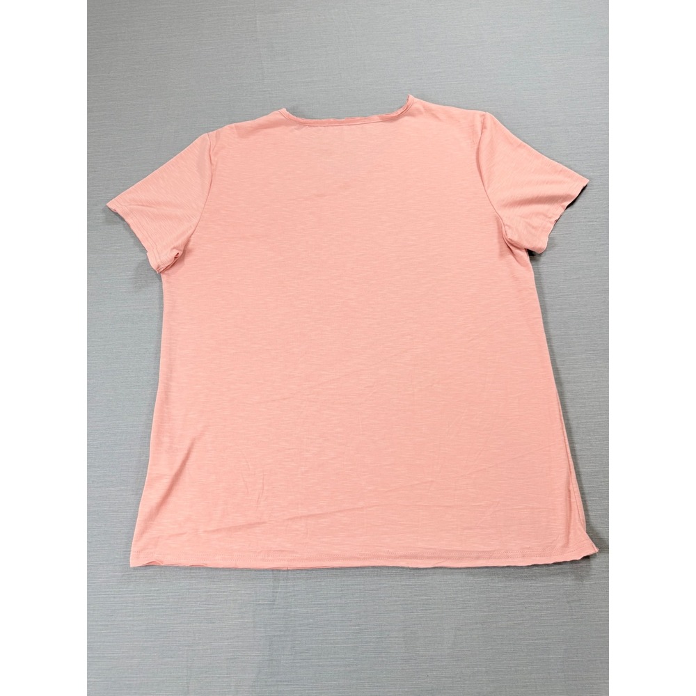 Womens Peach V-Neck Short Sleeve Slub Knit T-Shirt Size Large Casual Tee - Picture 2 of 7